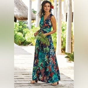 Soft Surroundings Paradise Island Tropical Knotted Sleeveless Maxi Dress Size 3X